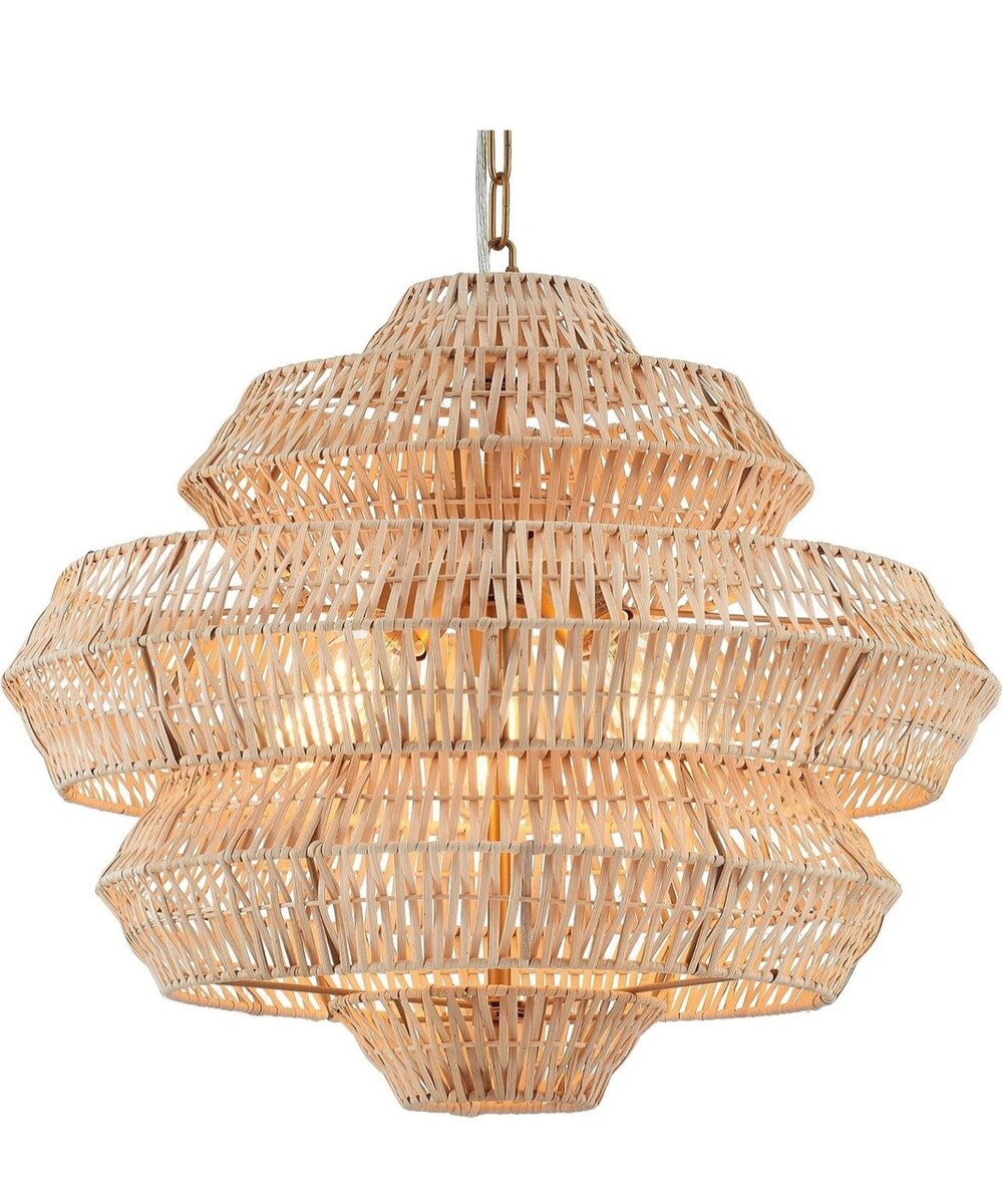 Rattan Pendant Light Woven Natural Fiber Boho Style Ceiling Fixture